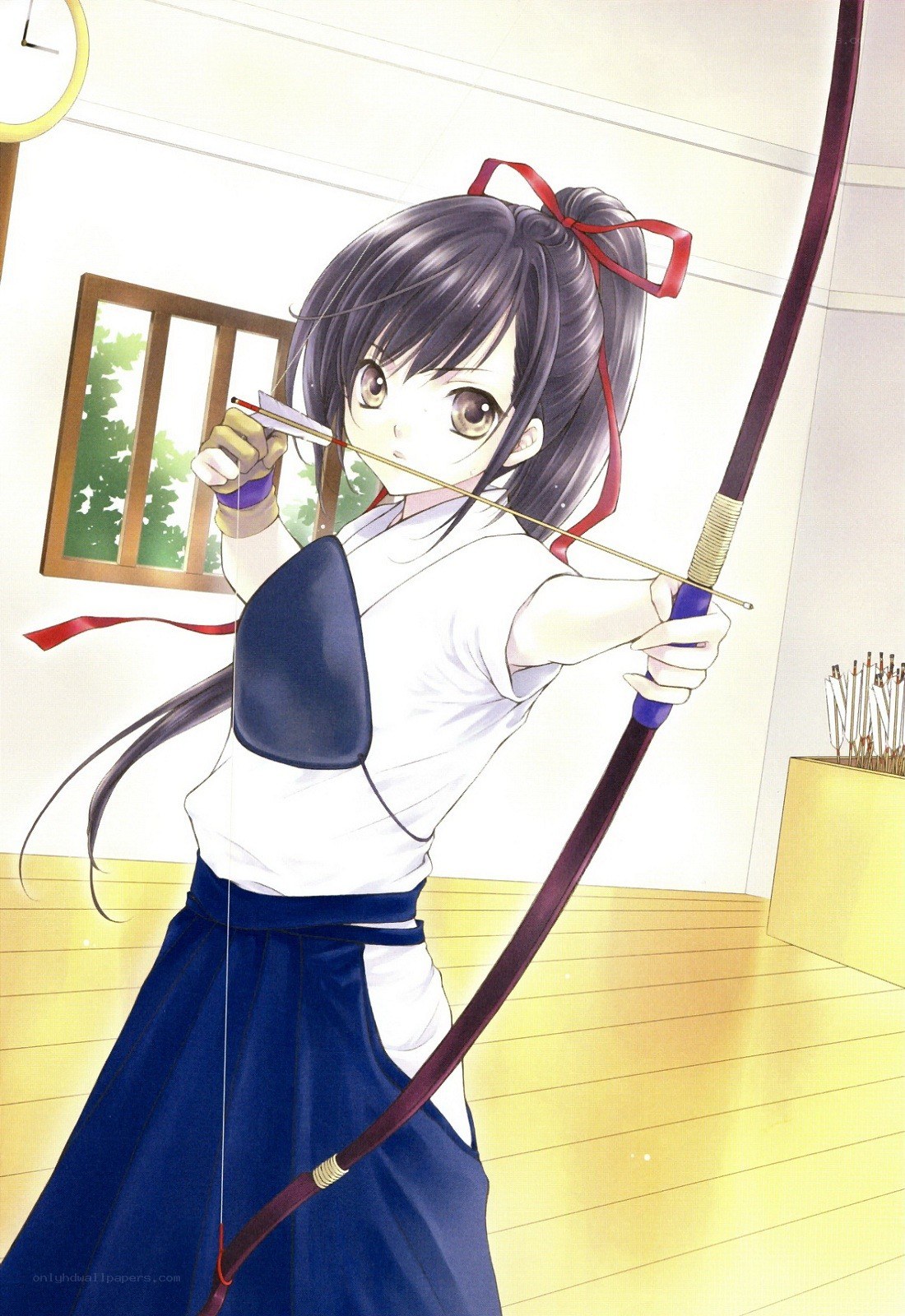 Anime archer girl in practice
