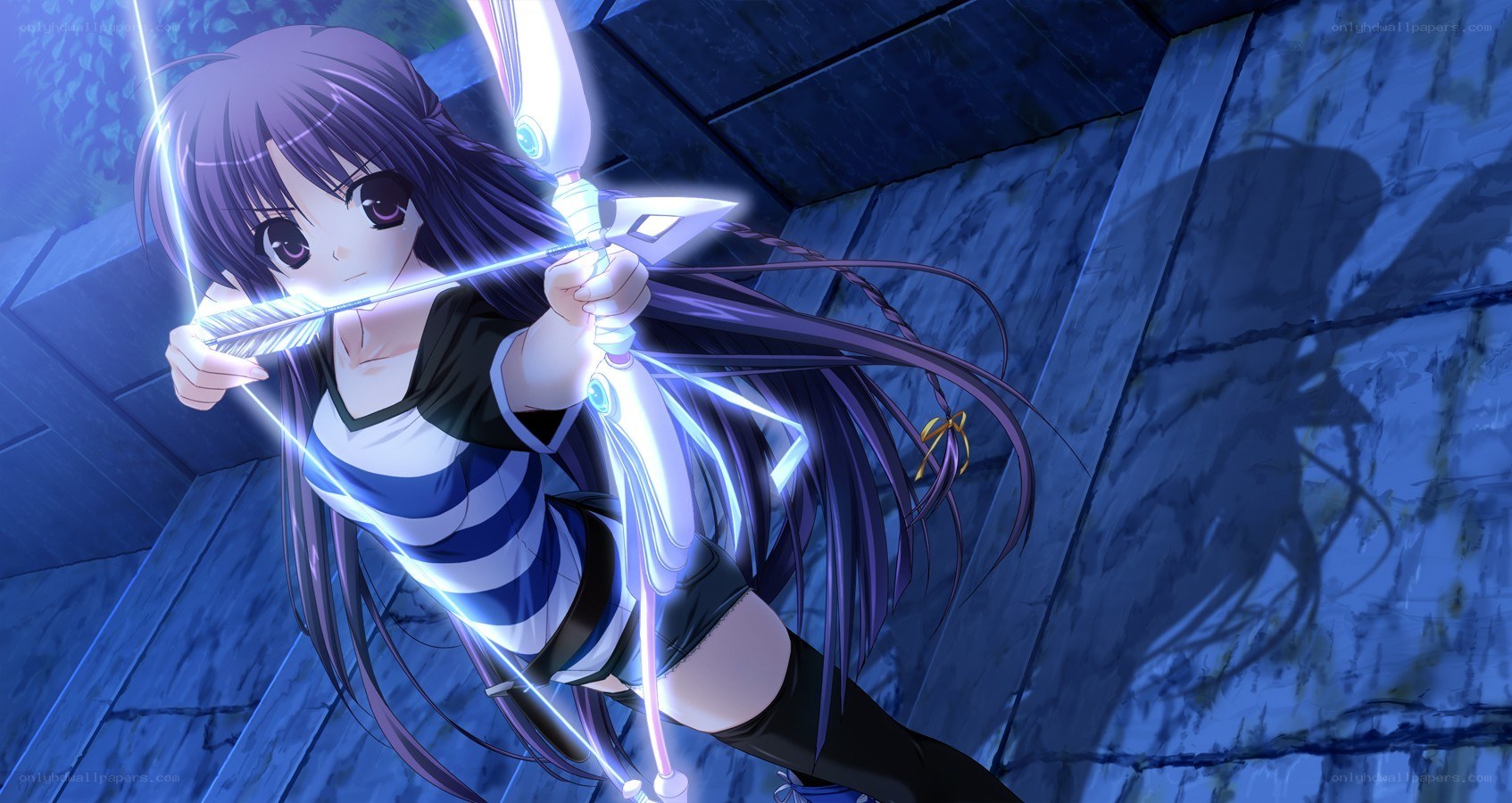 anime archer in blue light