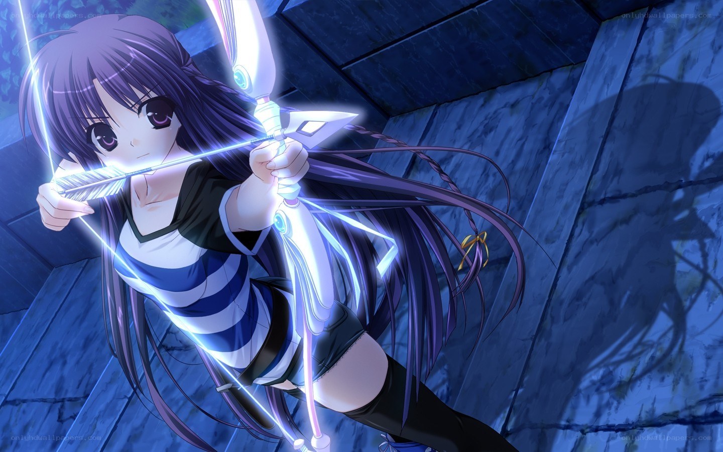 anime archer in blue light