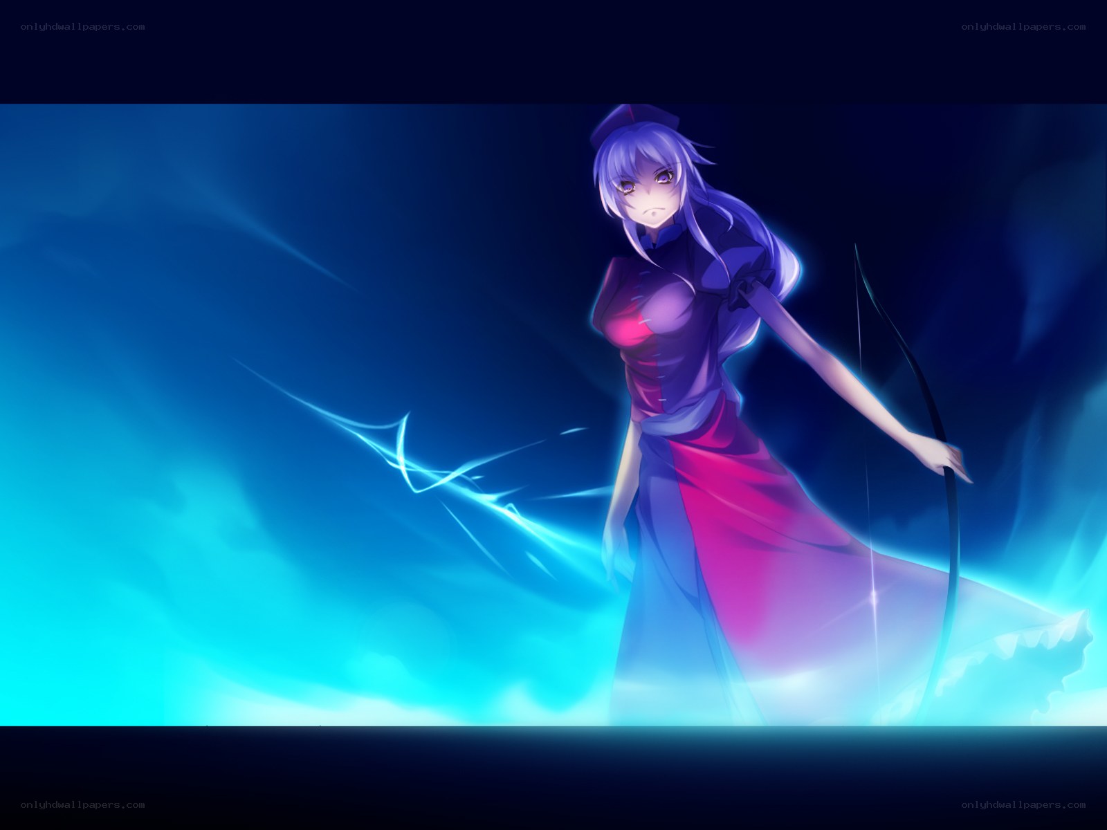 anime archer in blue light