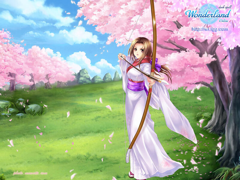 Anime archer in cherry blossom field
