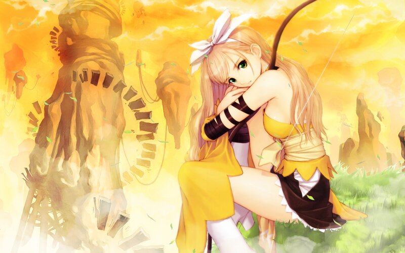 Anime archer in golden field