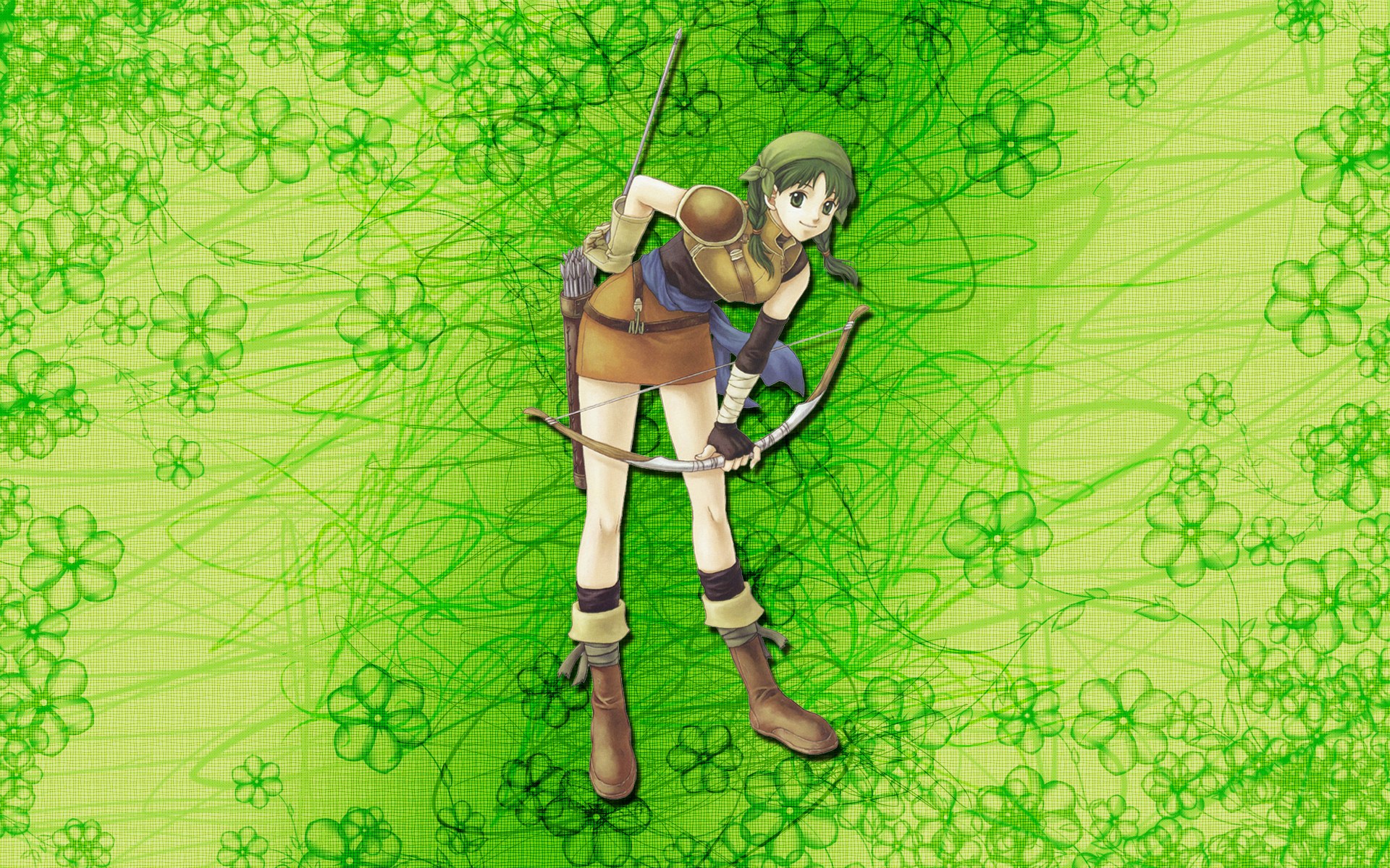 Anime archer in green field