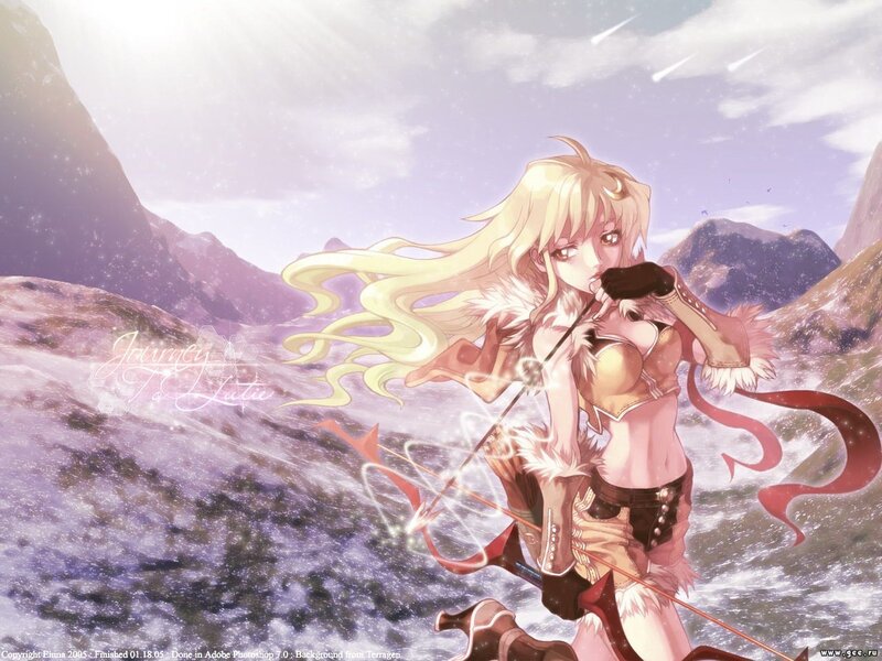 Anime archer in mountain landscape