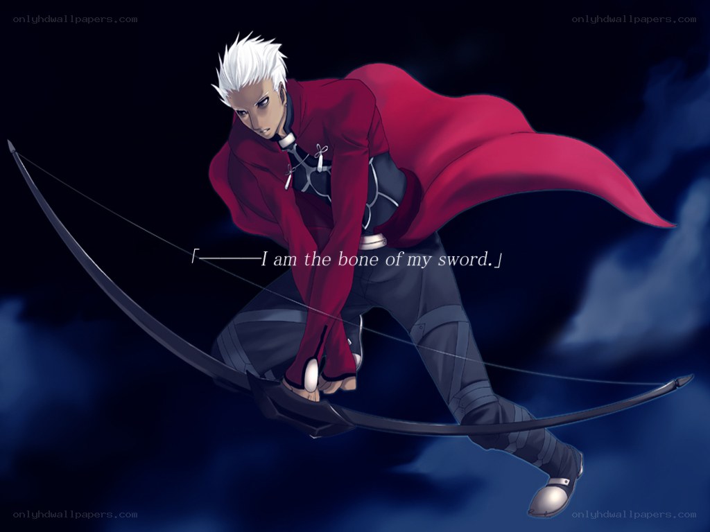 Anime archer in red cloak