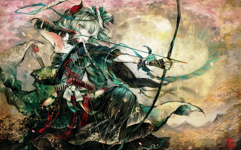Anime archer in traditional attire