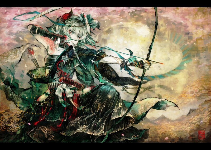Anime archer in traditional attire