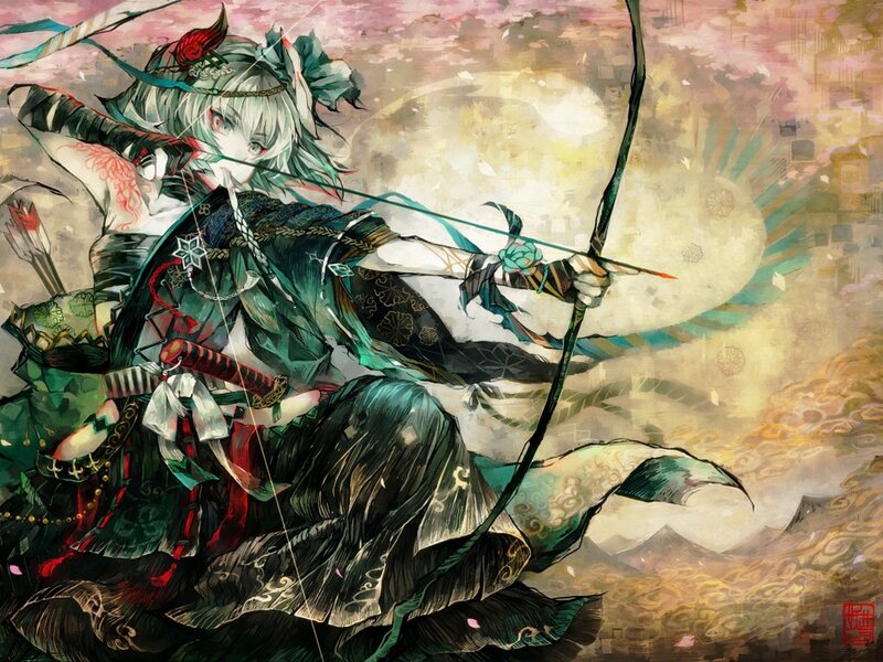 Anime Archer with Bow — Green, Dramatic, Spring