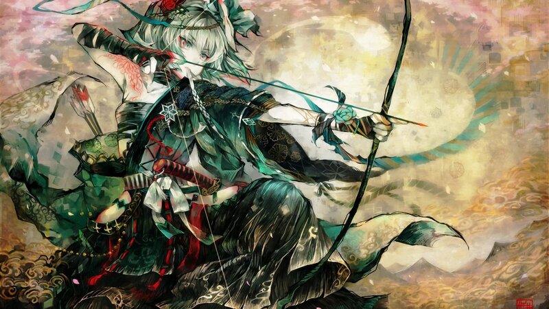Anime Archer with Bow — Green, Dramatic