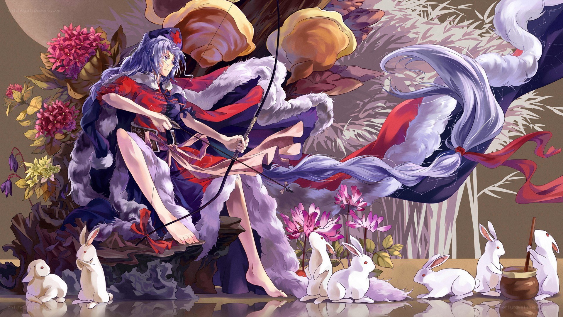 Anime archer with rabbits