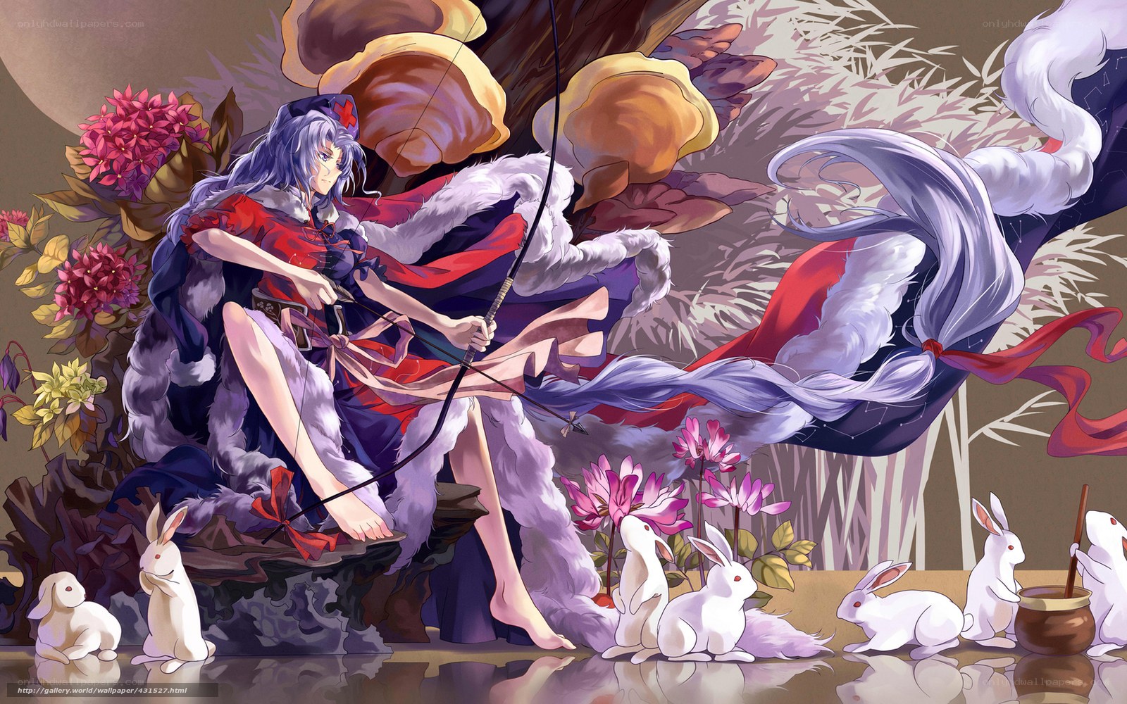 Anime archer with rabbits