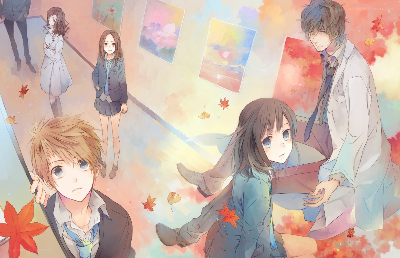 Anime art with autumn leaves