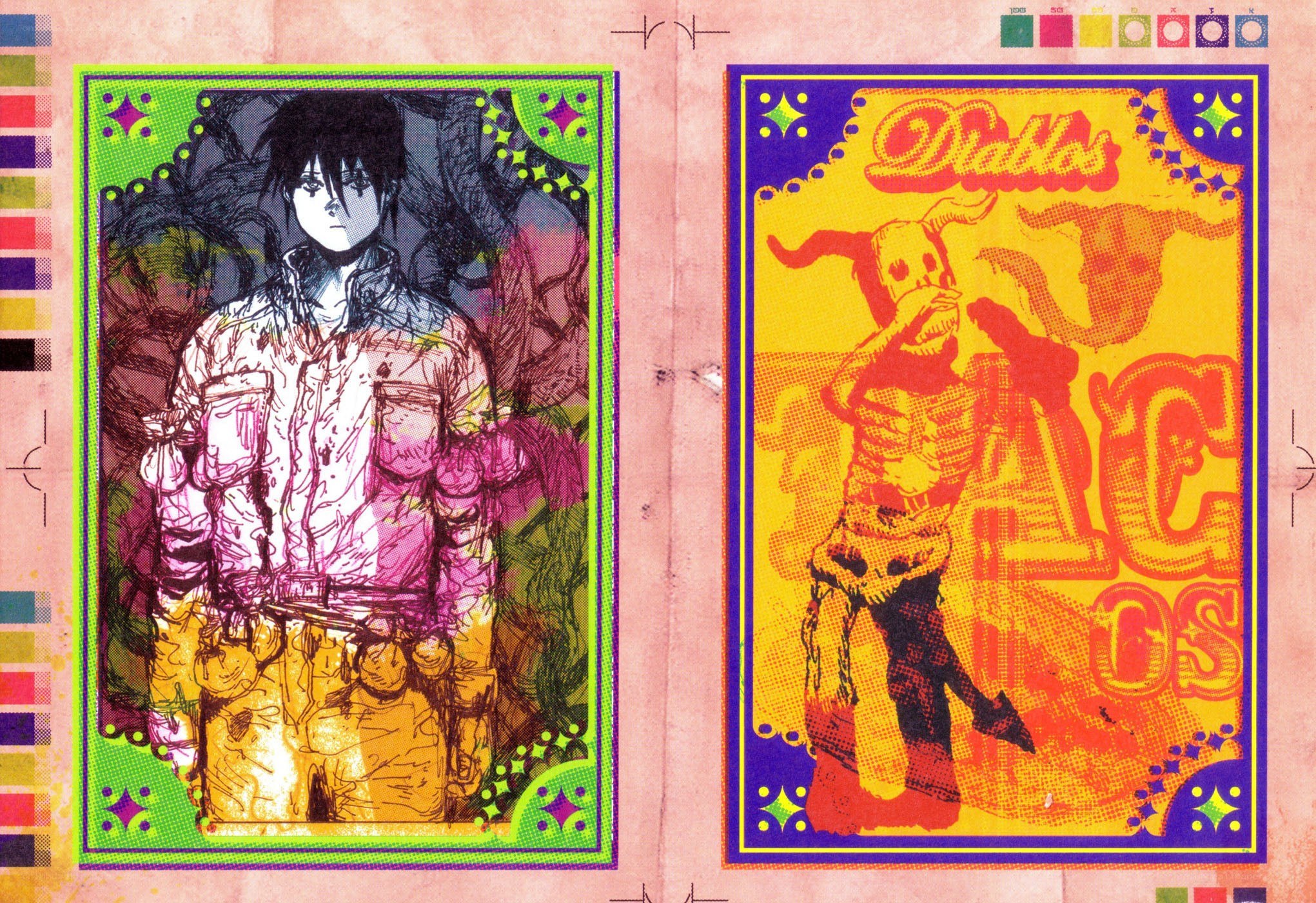 Anime art with band posters