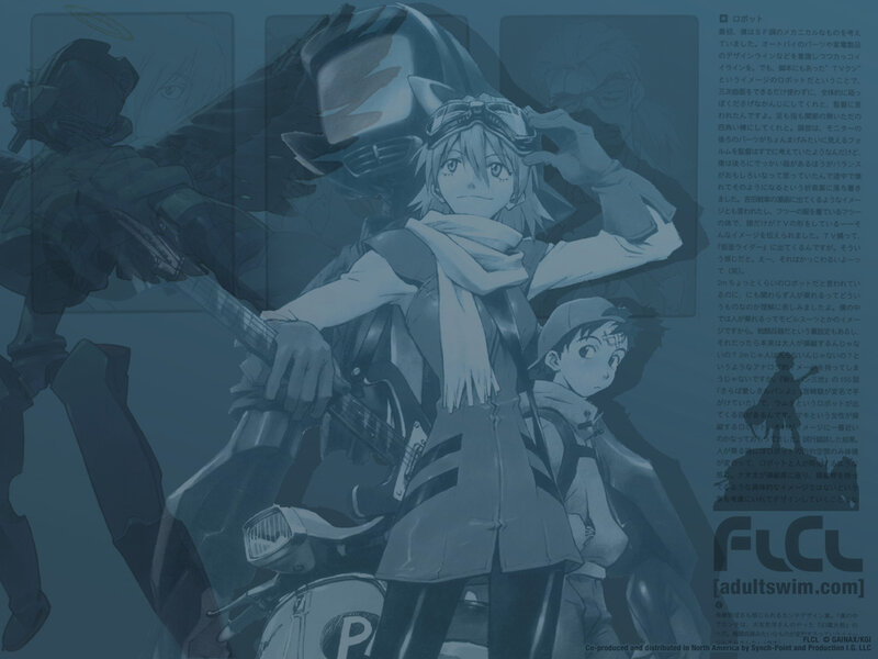 Anime art with robot and characters