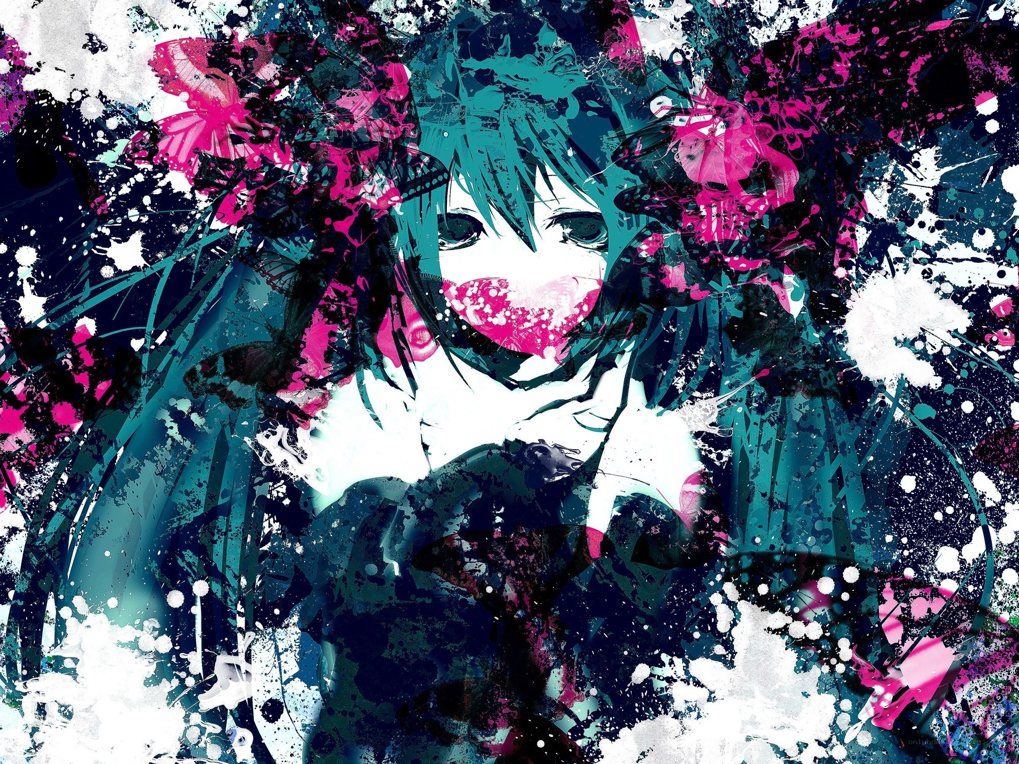 anime art with splatter effects