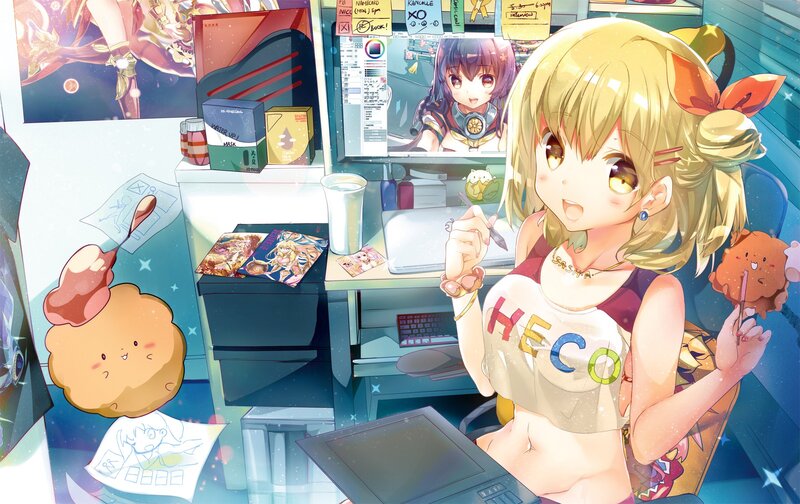 Anime Artist at Desk — Blue