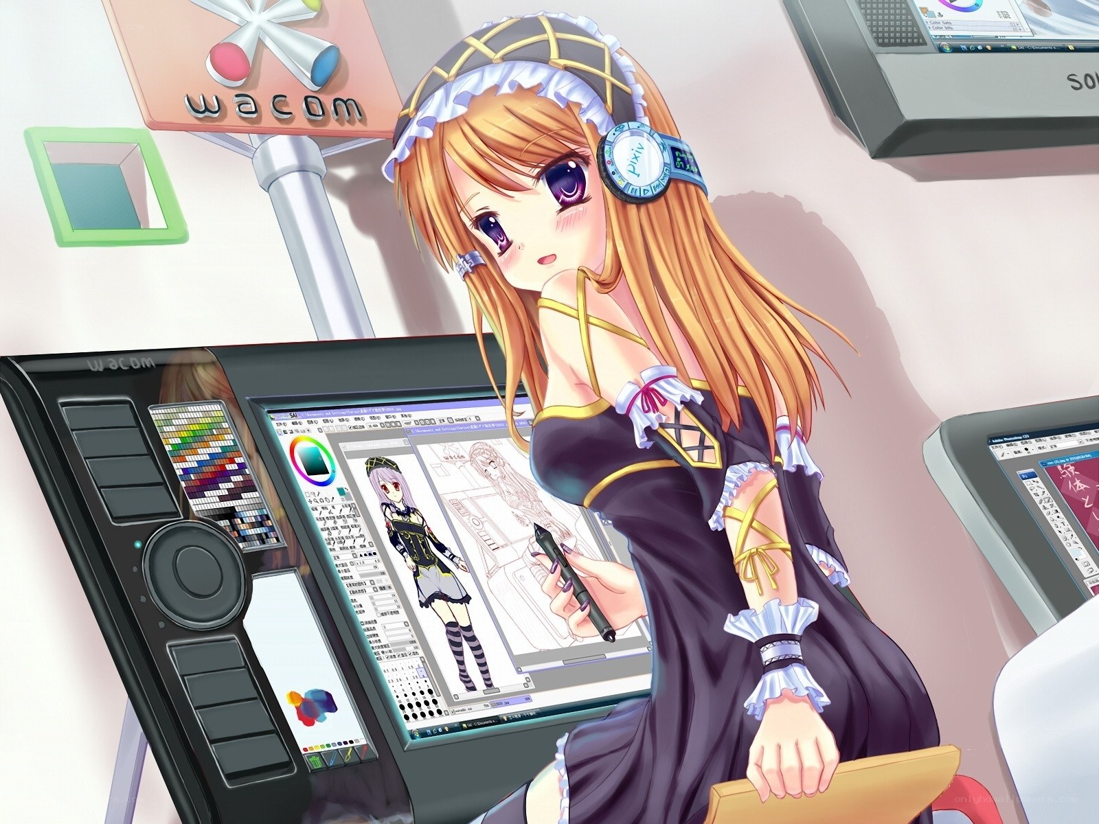 anime artist at drawing tablet