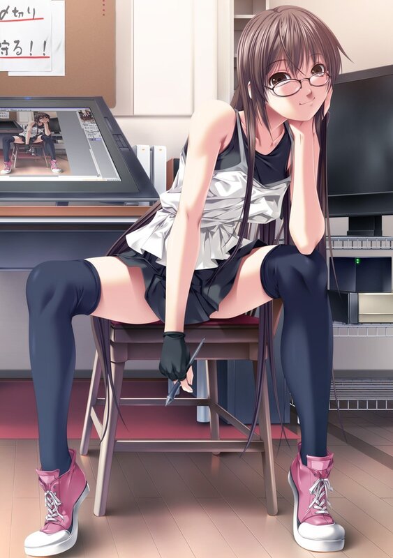 Anime artist at her desk