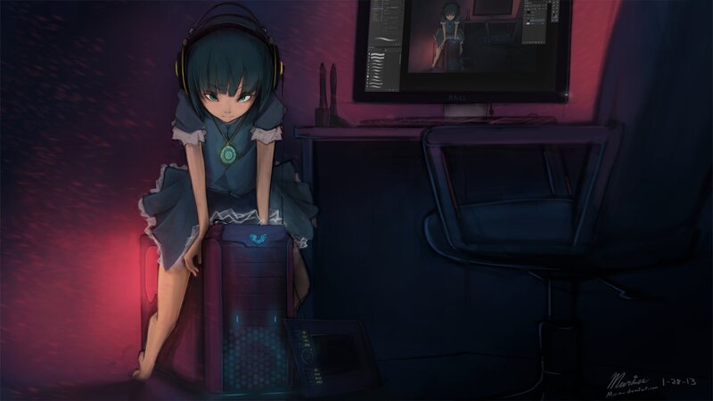 anime artist at her desk