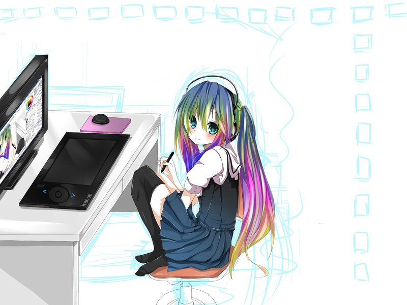 anime artist at her desk