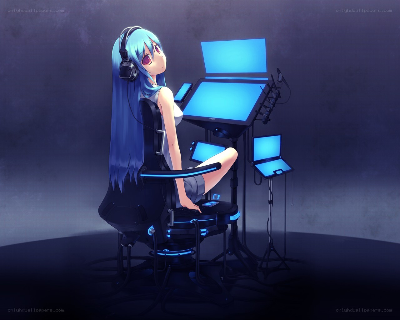 anime artist at workstation