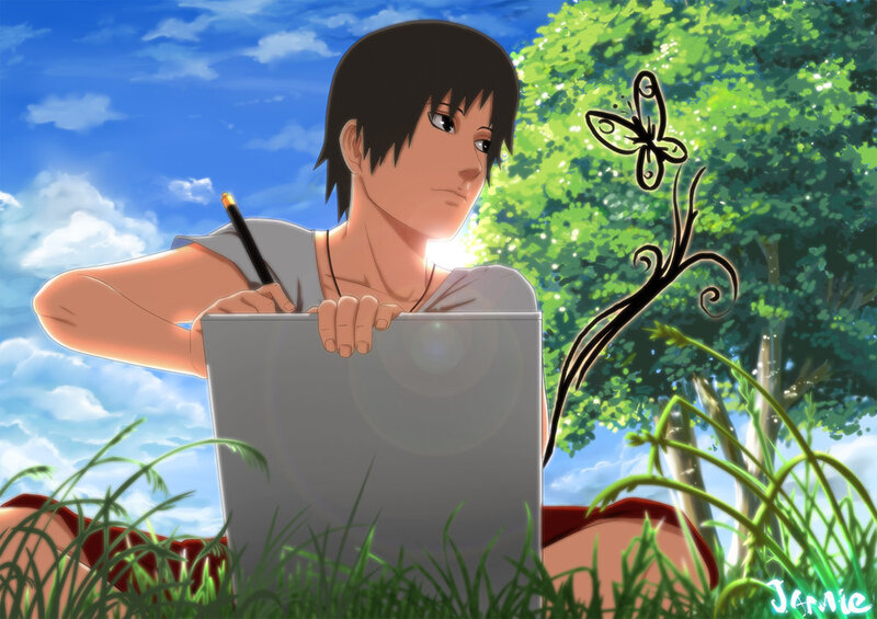 anime artist drawing outdoors