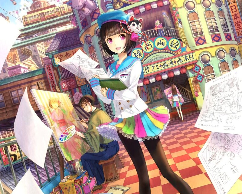 Anime artist in a vibrant city