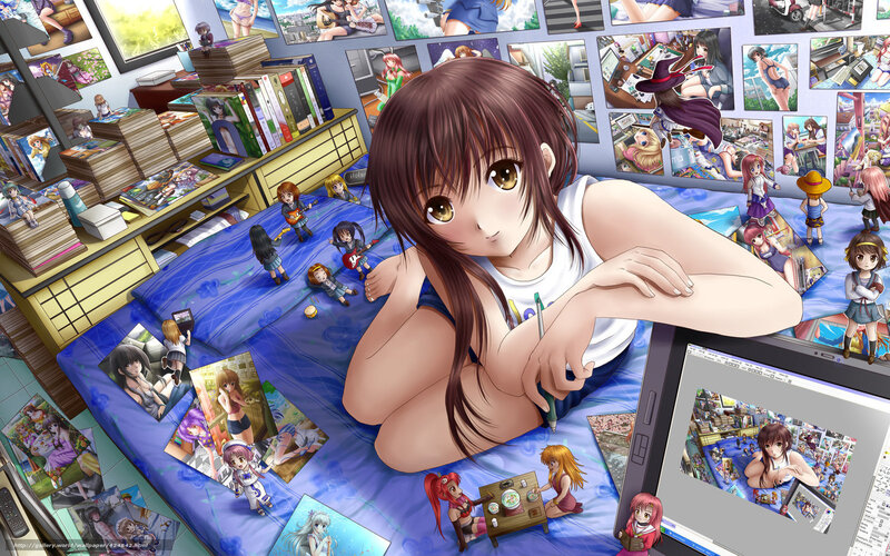 anime artist in her room
