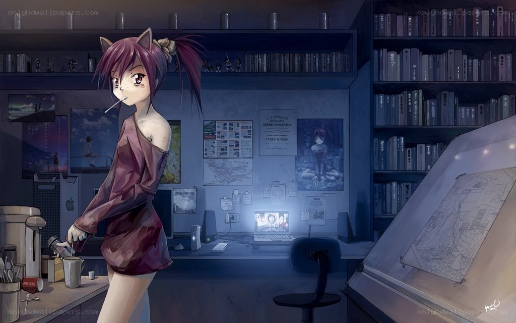 Anime artist in her studio