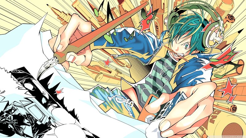 anime artist with headphones