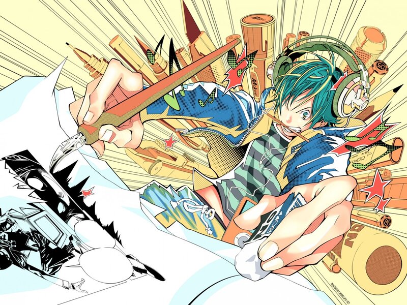 anime artist with headphones
