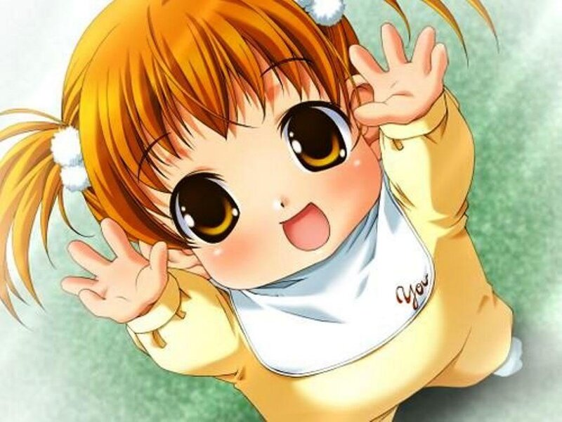 anime baby girl waving
