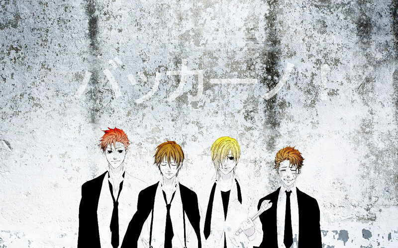 anime band members on concrete wall