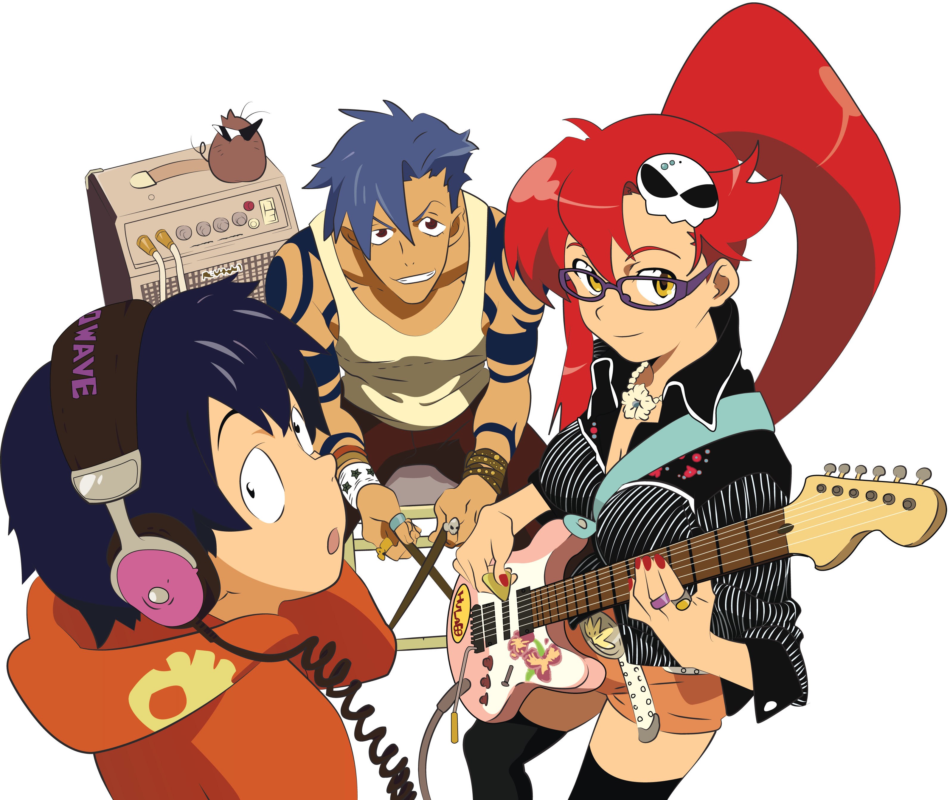 Anime band members performing
