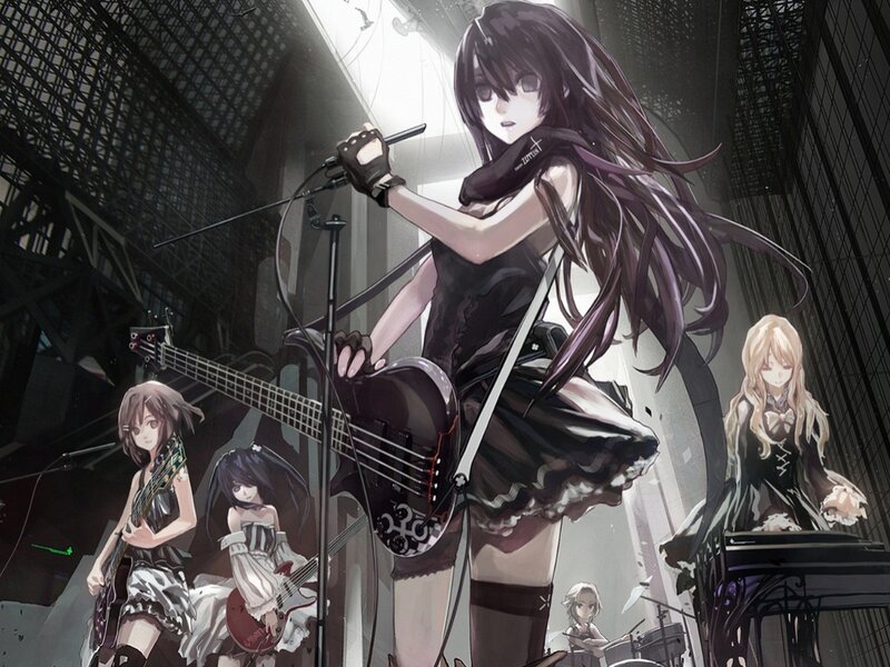Anime Band Performing — Black, Dramatic, Digital Art, Guitar, Keyboard, Drums