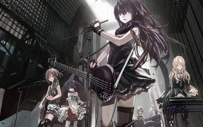 Anime Band Performing — Black, Dramatic, Digital Art