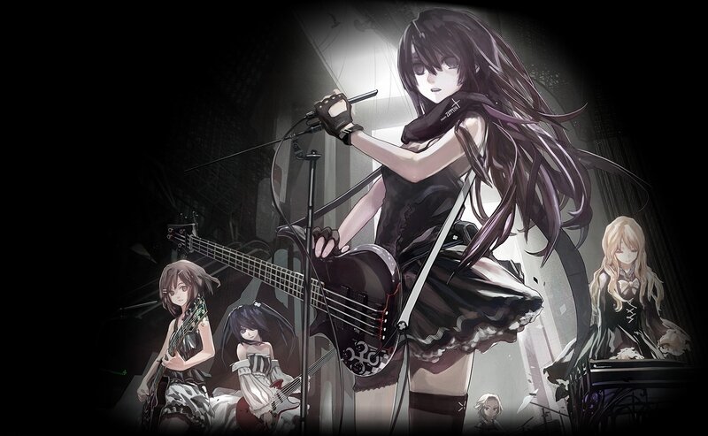 Anime Band Performing — Black, Dramatic, Night, Digital Art, Guitar