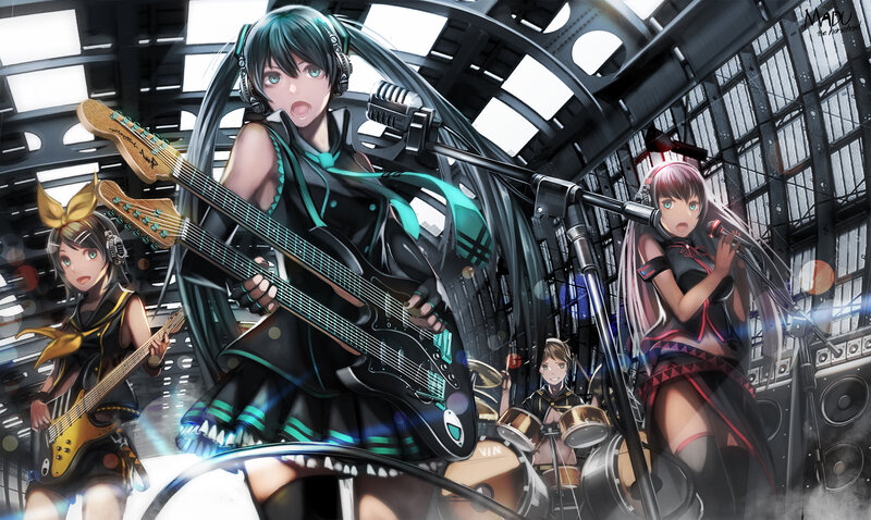 Anime Band Performing — Black, Energetic, Digital Art