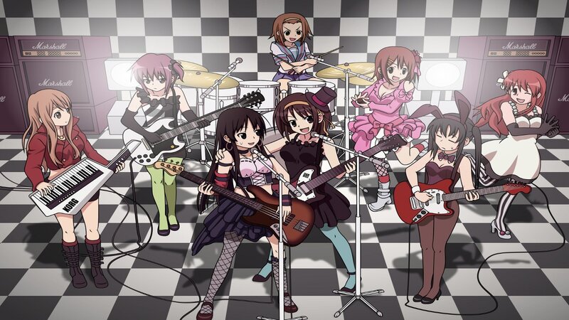 Anime Band Performing — Black, Energetic, Guitar, Drums
