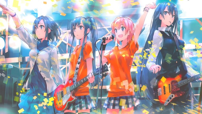 Anime Band Performing — Blue, Energetic, Guitar