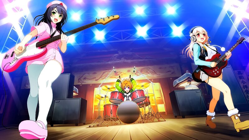 Anime Band Performing — Blue, Energetic, Night, Guitar, Drums