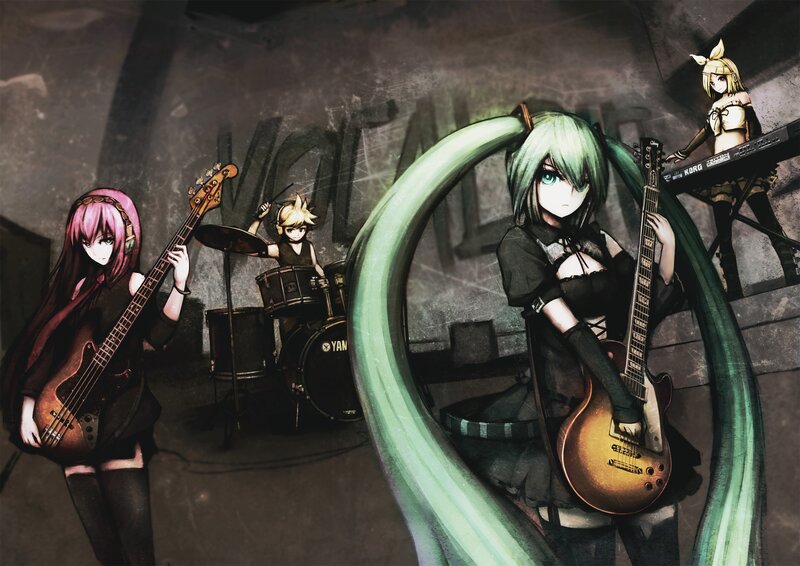 Anime Band Performing — Green, Dramatic, Digital Art