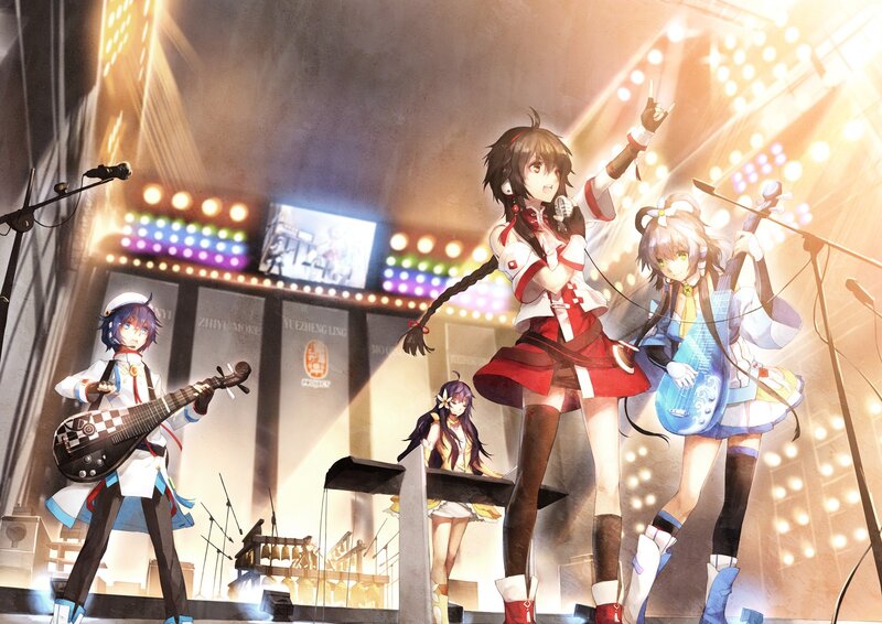 Anime Band Performing — Red, Energetic, Digital Art