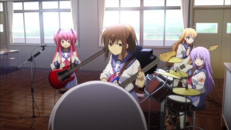 anime band practicing in classroom