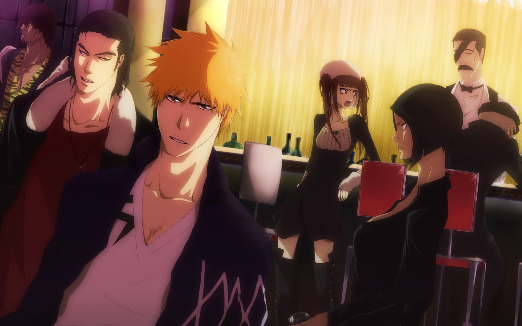 anime bar scene with characters