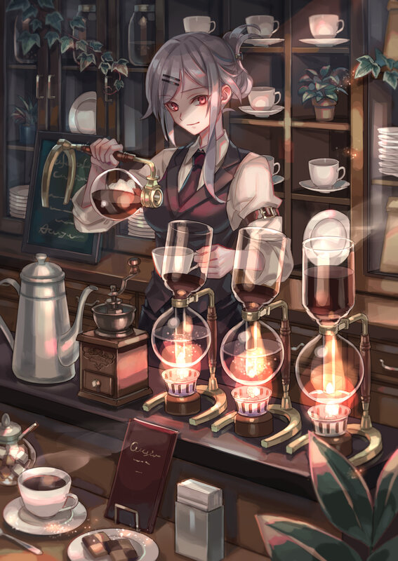 Anime Barista Pouring Coffee — Brown