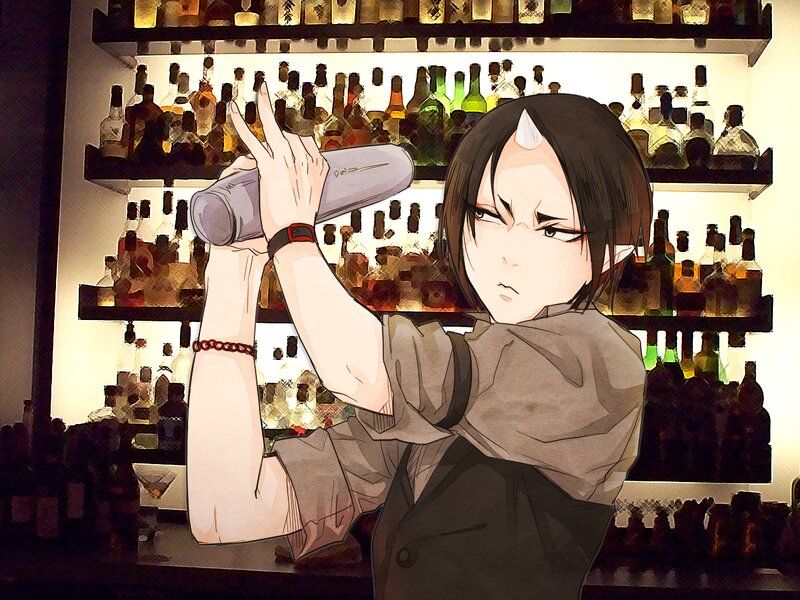 Anime Bartender Shaking Cocktail — Brown