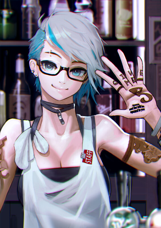 Anime Bartender with Tattoos