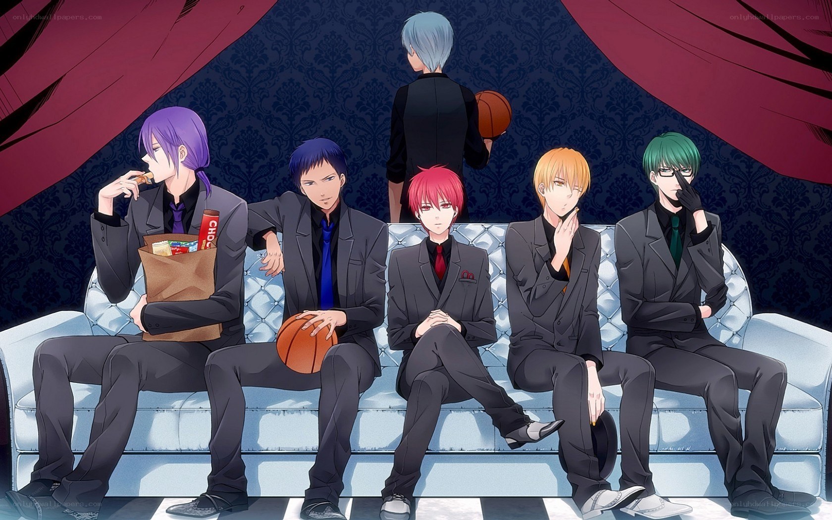 anime basketball team on couch