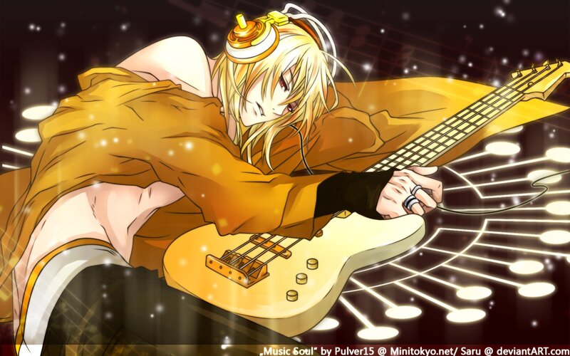Anime bassist in golden light
